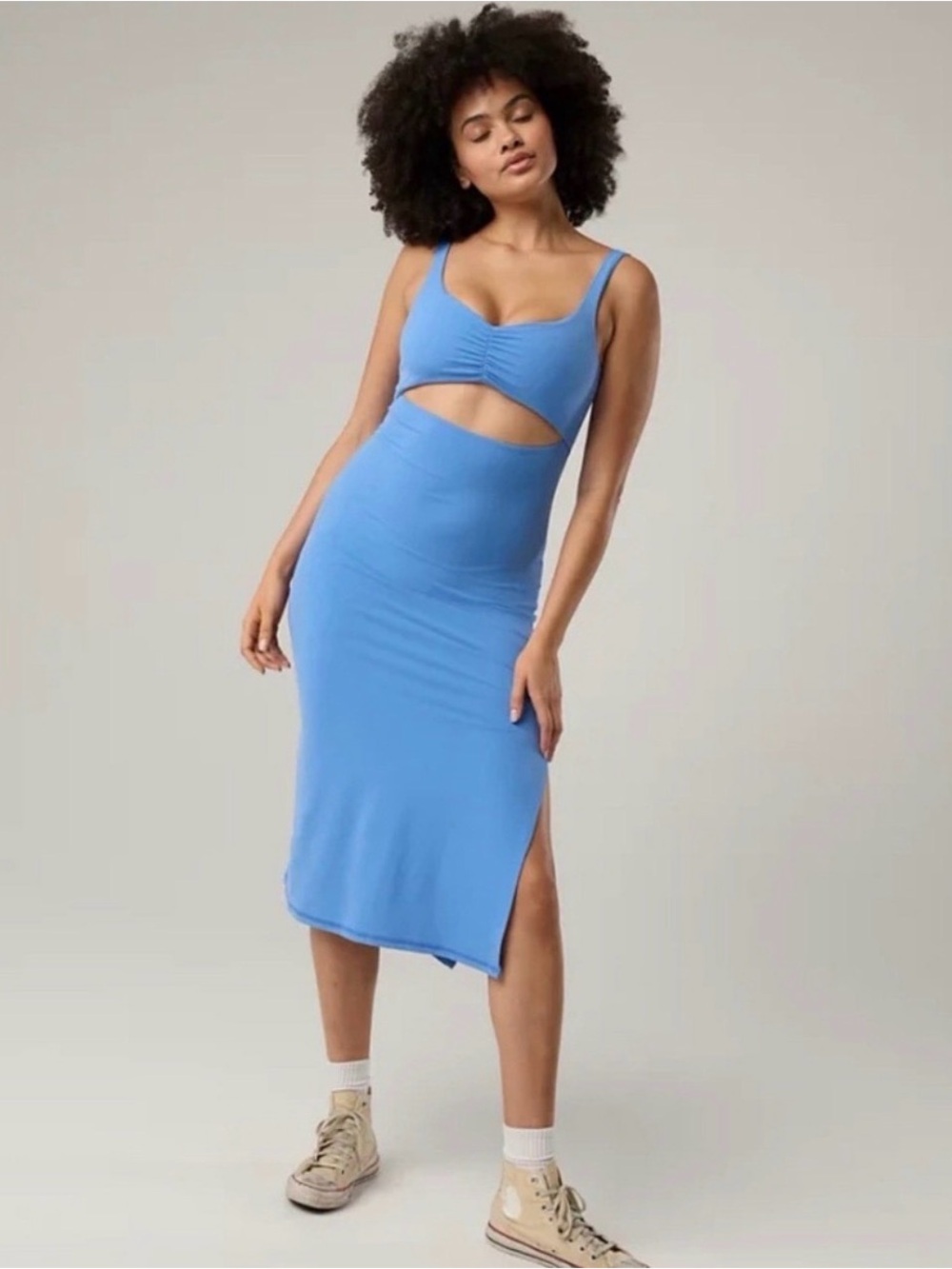 aerie Light Blue Cutout Midi Dress with Side Slit